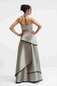 Mirelle Silver Halter Skirt Set Back View