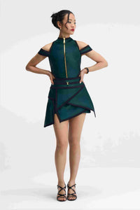 Viria Ensemble Dark Green Structured Dress Front View