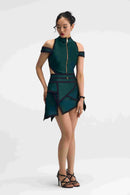 Viria Ensemble Dark Green Structured Dress Close-Up Detail