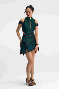 Viria Ensemble Dark Green Structured Dress Close-Up Detail