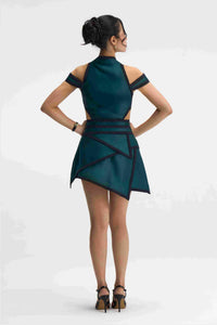 Viria Ensemble Dark Green Structured Dress Back View