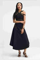 Eclipsera Set Black Crisscross Top & Midi Skirt Front View
