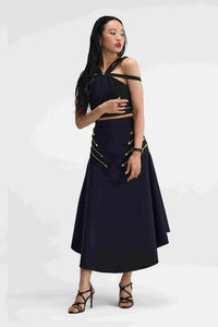 Eclipsera Set Black Crisscross Top & Midi Skirt Close-Up Detail