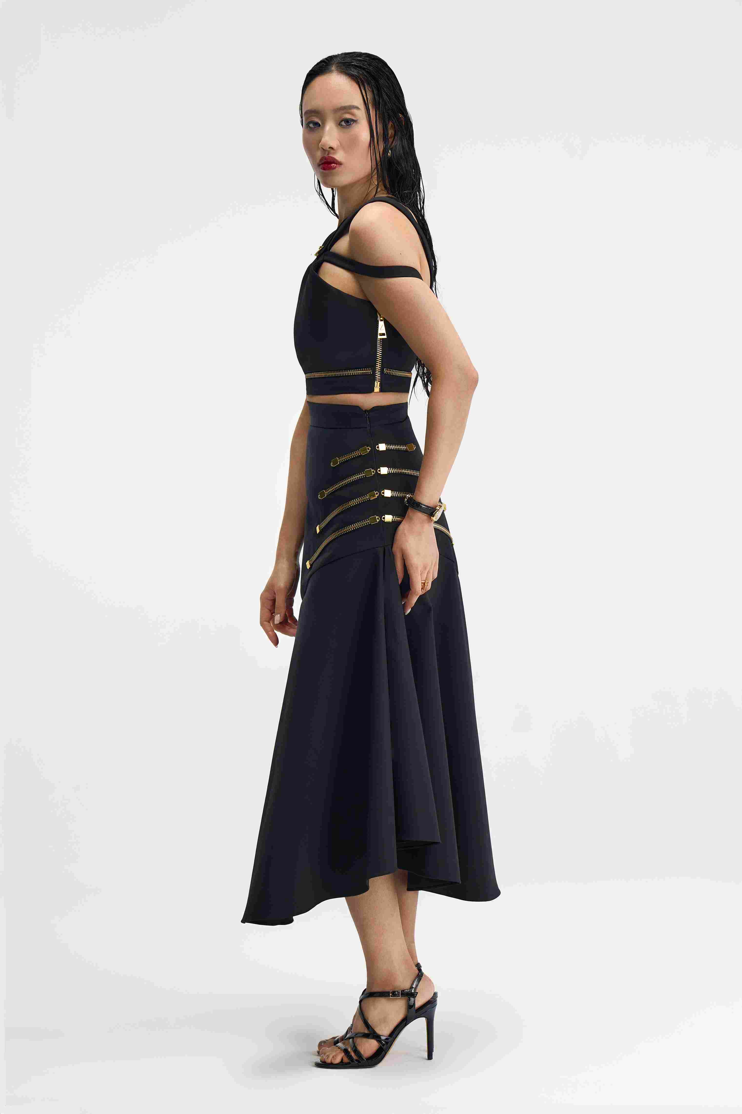 Eclipsera Set Black Crisscross Top & Midi Skirt Right Side View