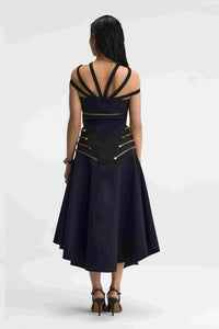 Eclipsera Set Black Crisscross Top & Midi Skirt Back View