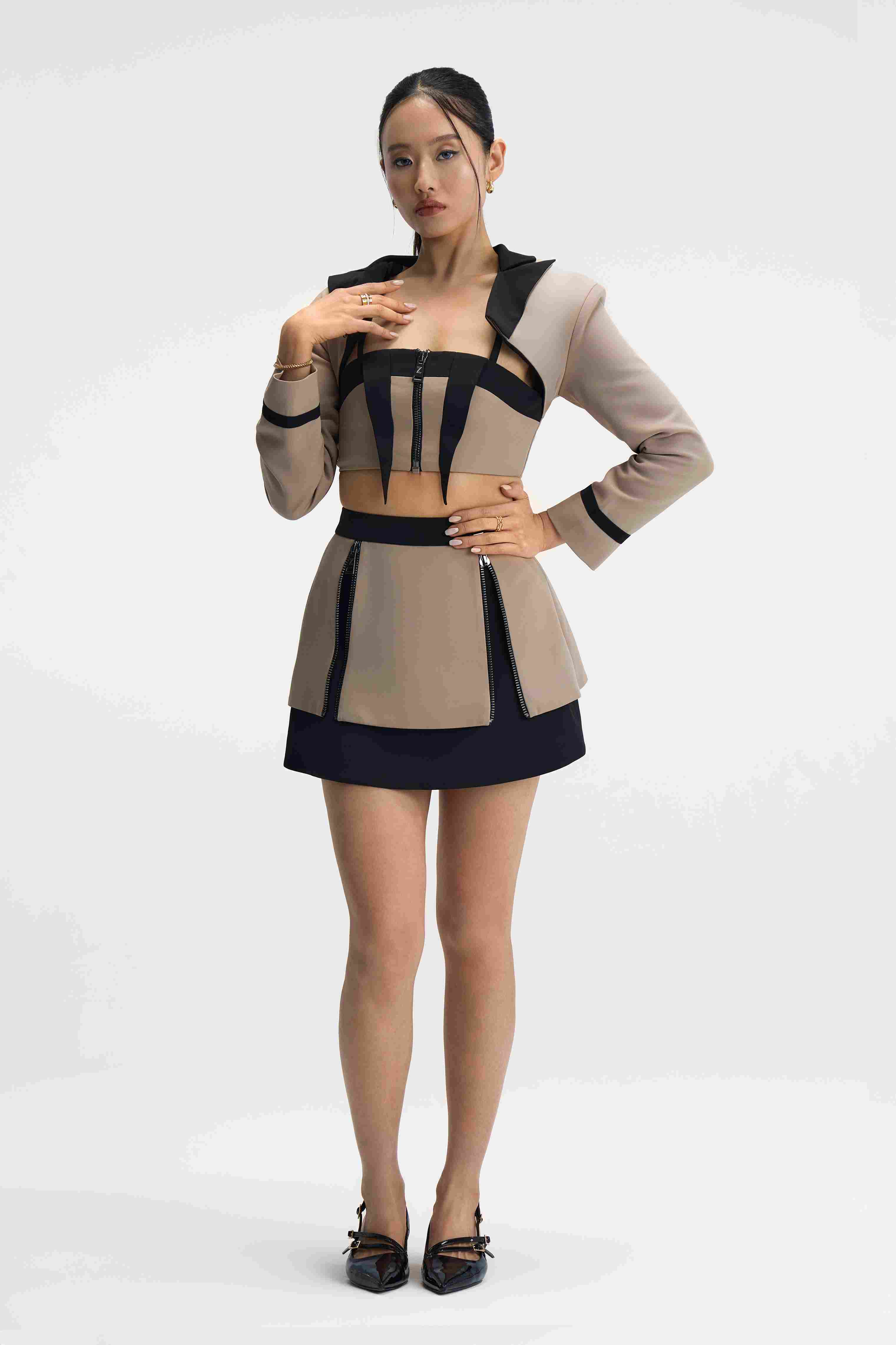 Zenith Set Taupe Bustier & Skirt Set Right Side View