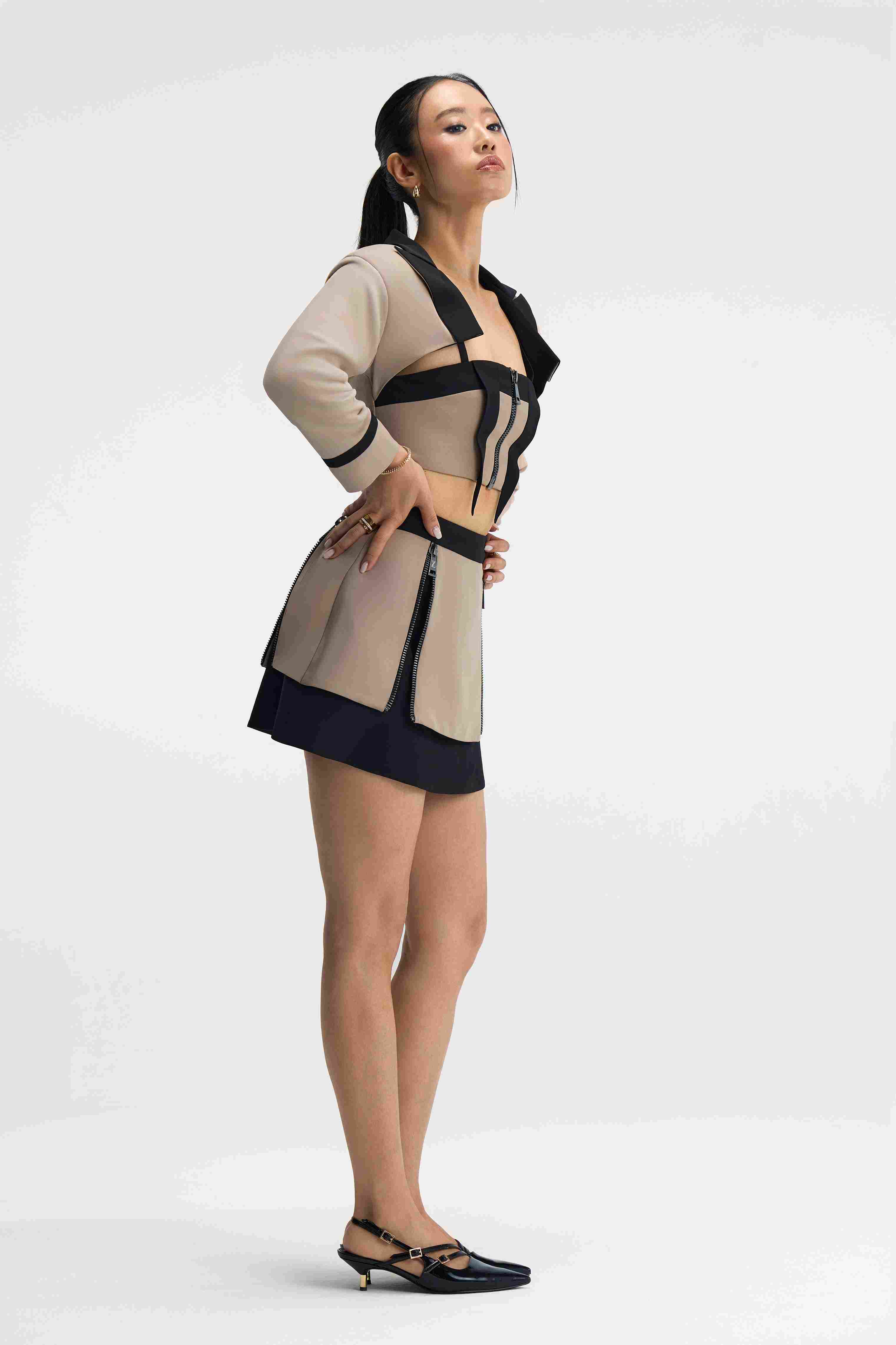 Zenith Set Taupe Bustier & Skirt Set Close-Up Detail