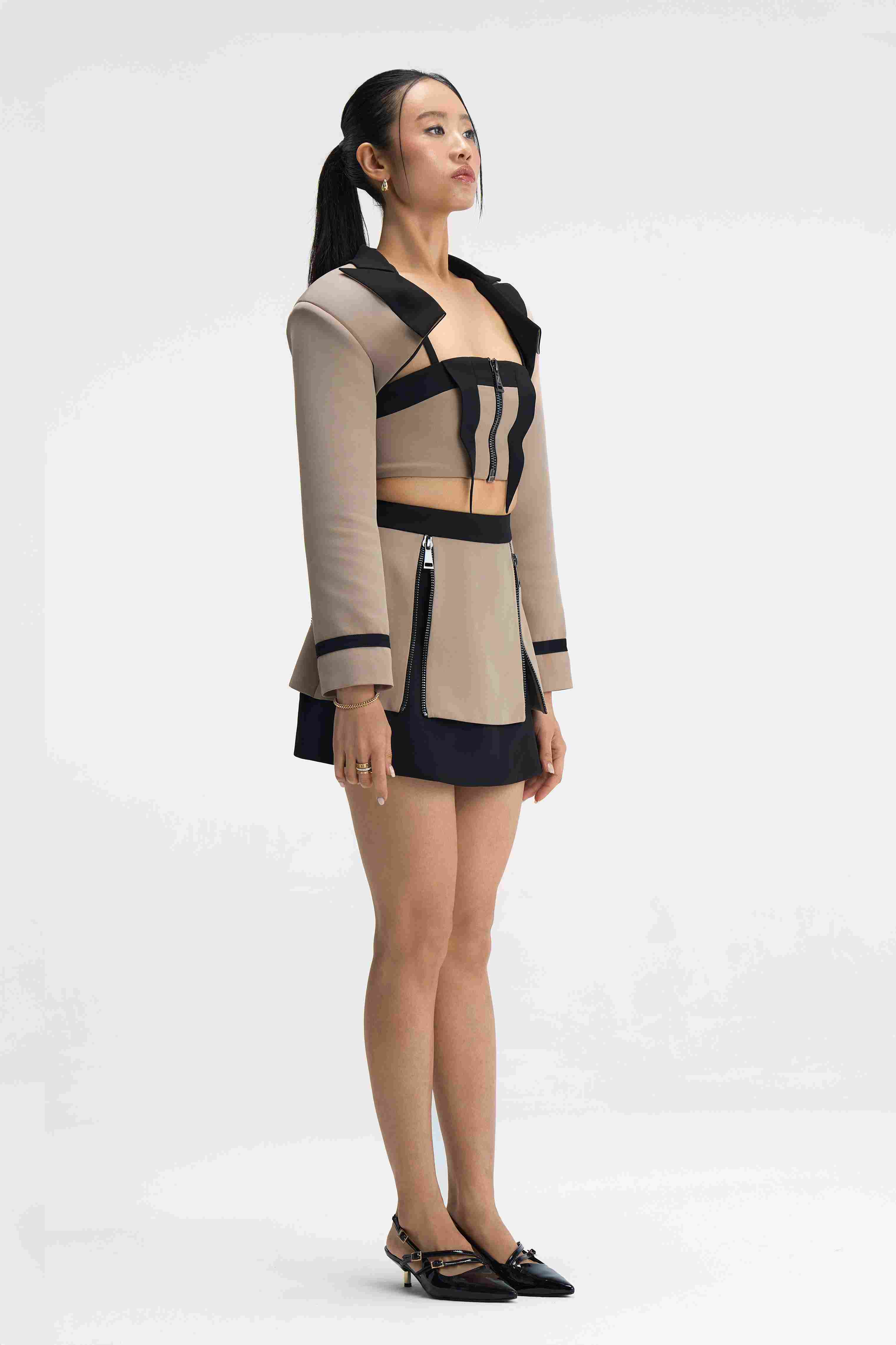 Zenith Set Taupe Bustier & Skirt Set Full-Length Look